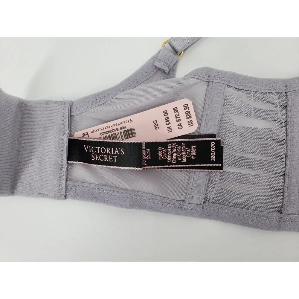 Victoria's Secret Unlined Plunge Mesh Sheer Sexy Light Gray Bra Size 32 C New